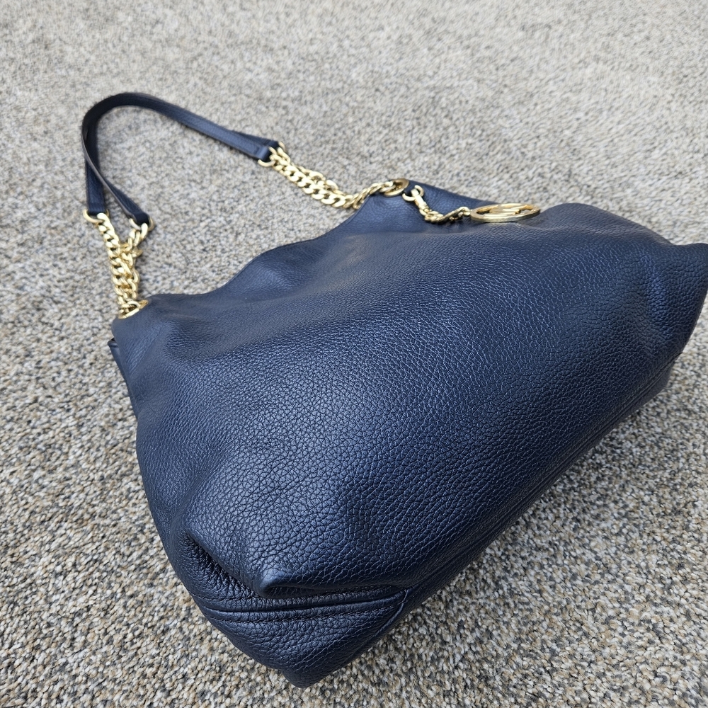 Michael Kors Jet Set Medium Navy Blue Chain Link Leather Shoulder Bag Purse - Picture 5 of 16